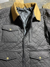 Men's Lightweight Quilted Black Crocodile Pattern Cotton Trucker Style Jacket - Button Closure Beige Collar Men's Outerwear Coat - MNCLeather